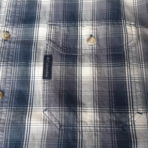 Columbia SZ M Plaid Men's Button Up Cotton Shirt Blue, White & Grey - Picture 6 of 14